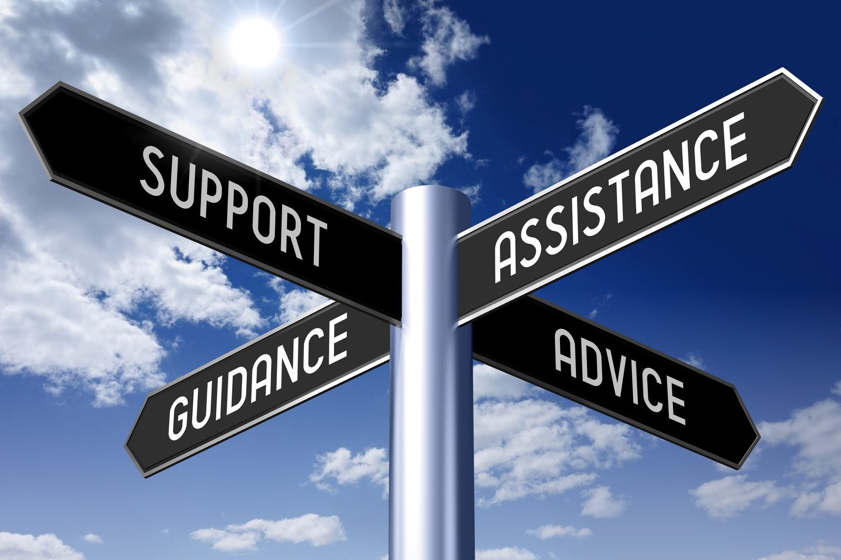 Signpost - help, support, advice, assistance concept